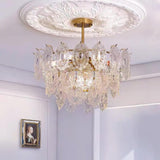 Diamond Texture Wave Glass Gold Chandelier Modern Round Pendant Ceiling Light