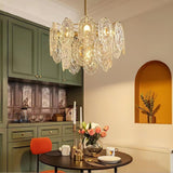 Diamond Texture Wave Glass Gold Chandelier Modern Round Pendant Ceiling Light