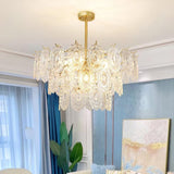 Diamond Texture Wave Glass Gold Chandelier Modern Round Pendant Ceiling Light