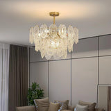 Diamond Texture Wave Glass Gold Chandelier Modern Round Pendant Ceiling Light