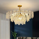 Diamond Texture Wave Glass Gold Chandelier Modern Round Pendant Ceiling Light