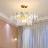 Diamond Texture Wave Glass Gold Chandelier Modern Round Pendant Ceiling Light