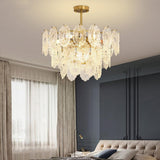 Diamond Texture Wave Glass Gold Chandelier Modern Round Pendant Ceiling Light