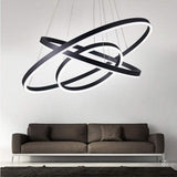 Dimmable 3 Ring LED Pendant Light Modern Triple Circle Chandelier with Remote for Living Dining Room