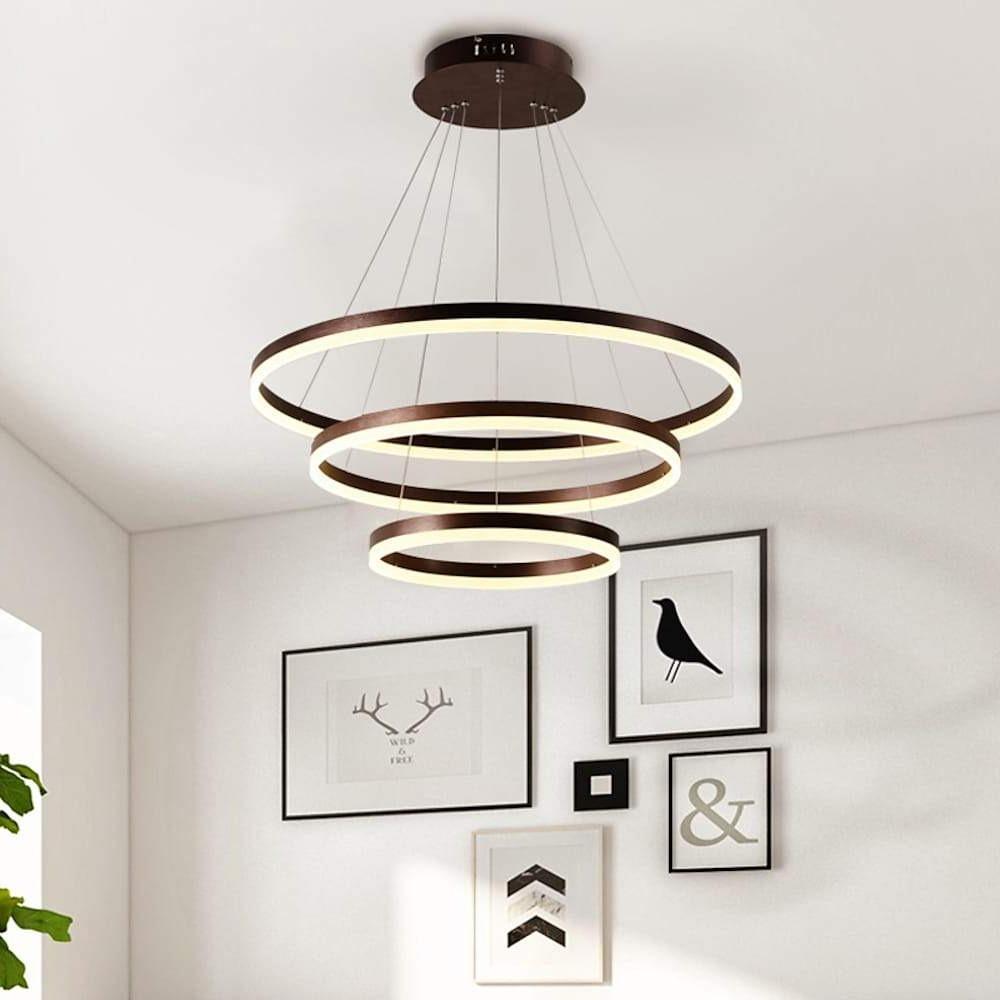 Dimmable 3 Ring LED Pendant Light Modern Triple Circle Chandelier with Remote for Living Dining Room