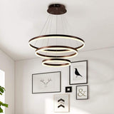 Dimmable 3 Ring LED Pendant Light Modern Triple Circle Chandelier with Remote for Living Dining Room