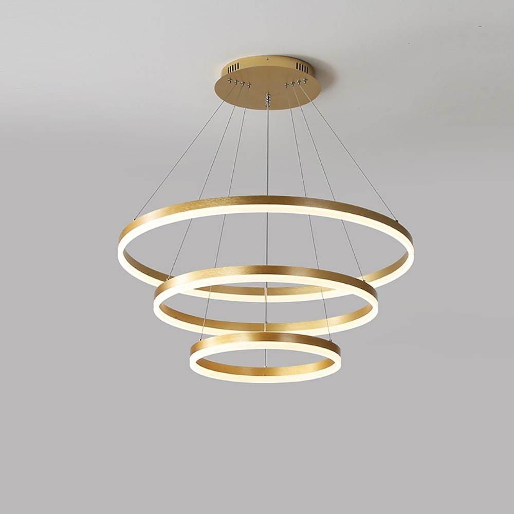 Dimmable 3 Ring LED Pendant Light Modern Triple Circle Chandelier with Remote for Living Dining Room