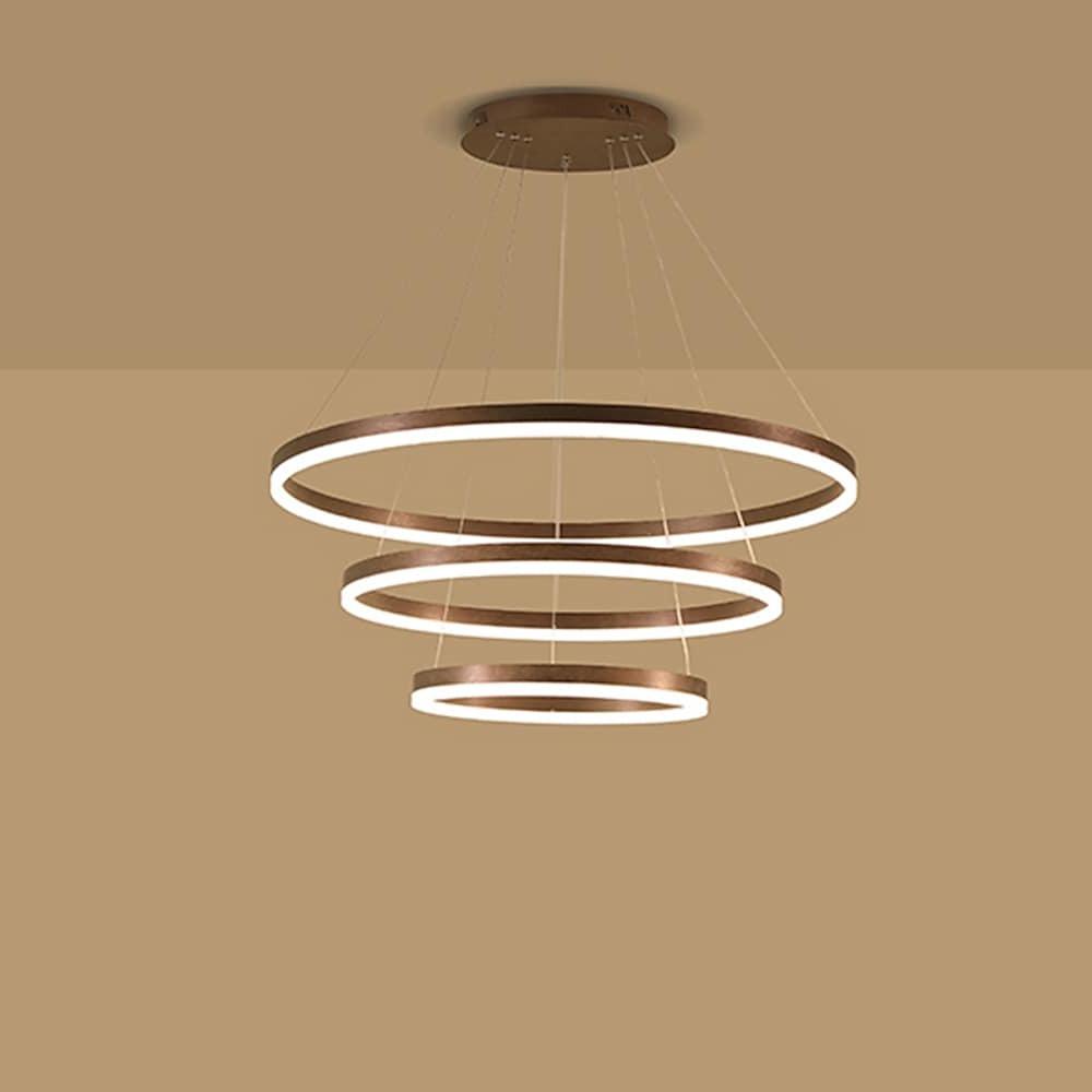 Dimmable 3 Ring LED Pendant Light Modern Triple Circle Chandelier with Remote for Living Dining Room