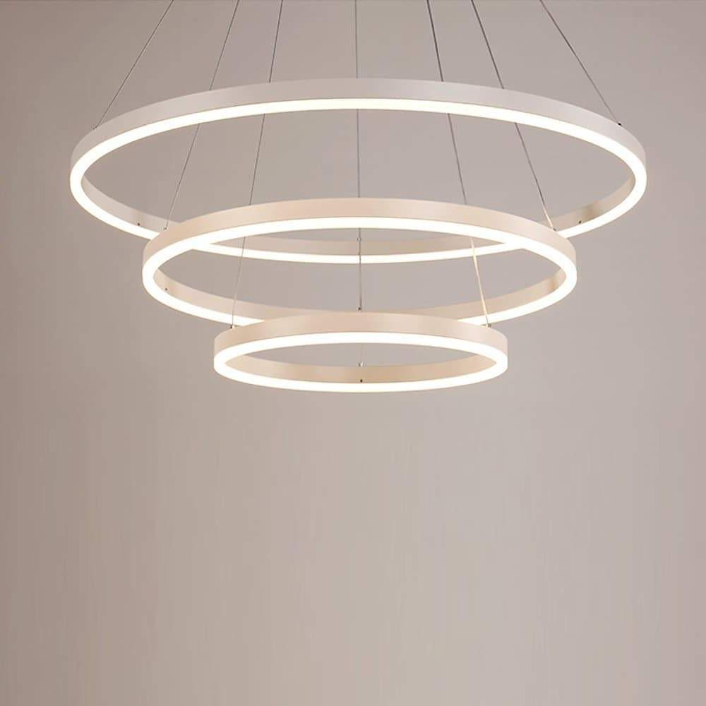 Dimmable 3 Ring LED Pendant Light Modern Triple Circle Chandelier with Remote for Living Dining Room