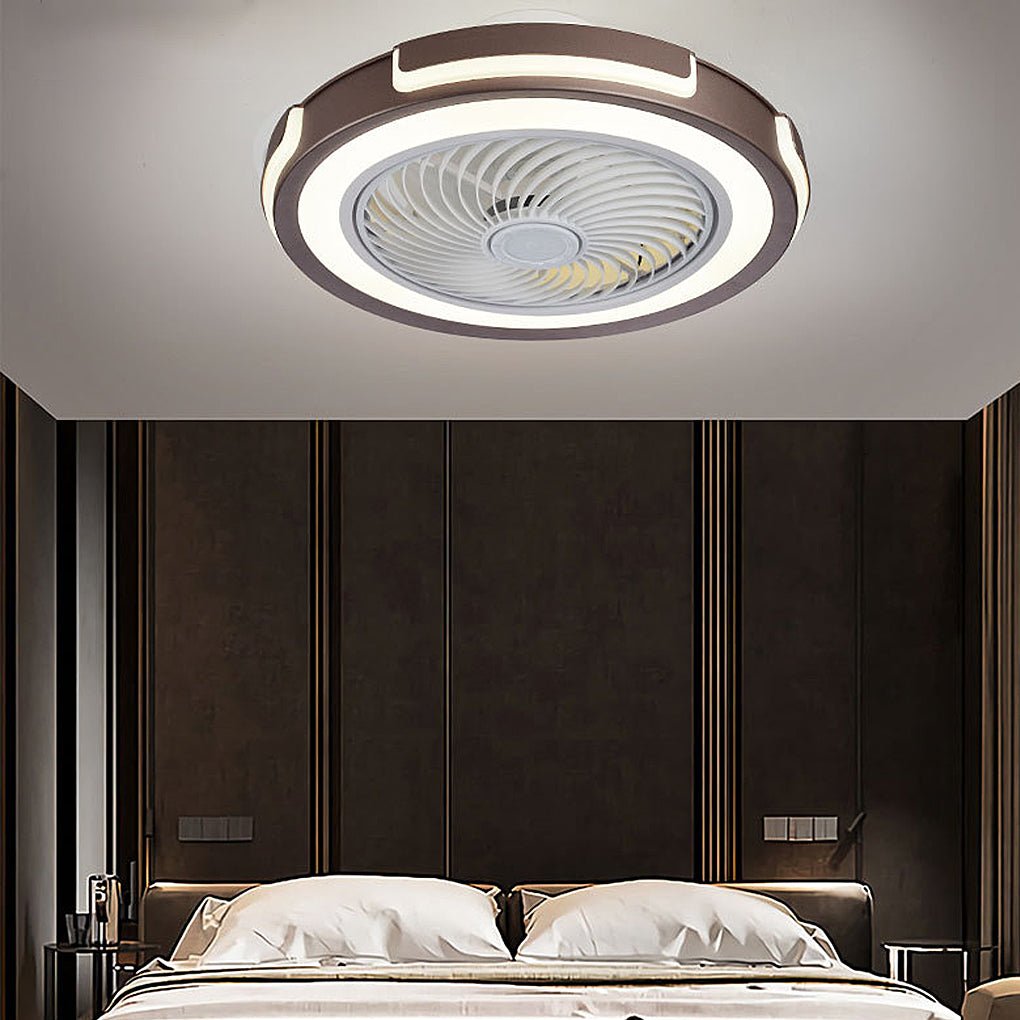 Modern Flush Mount Bladeless Ceiling Fan with Dimmable LED Lighting and Remote Control for Small Rooms