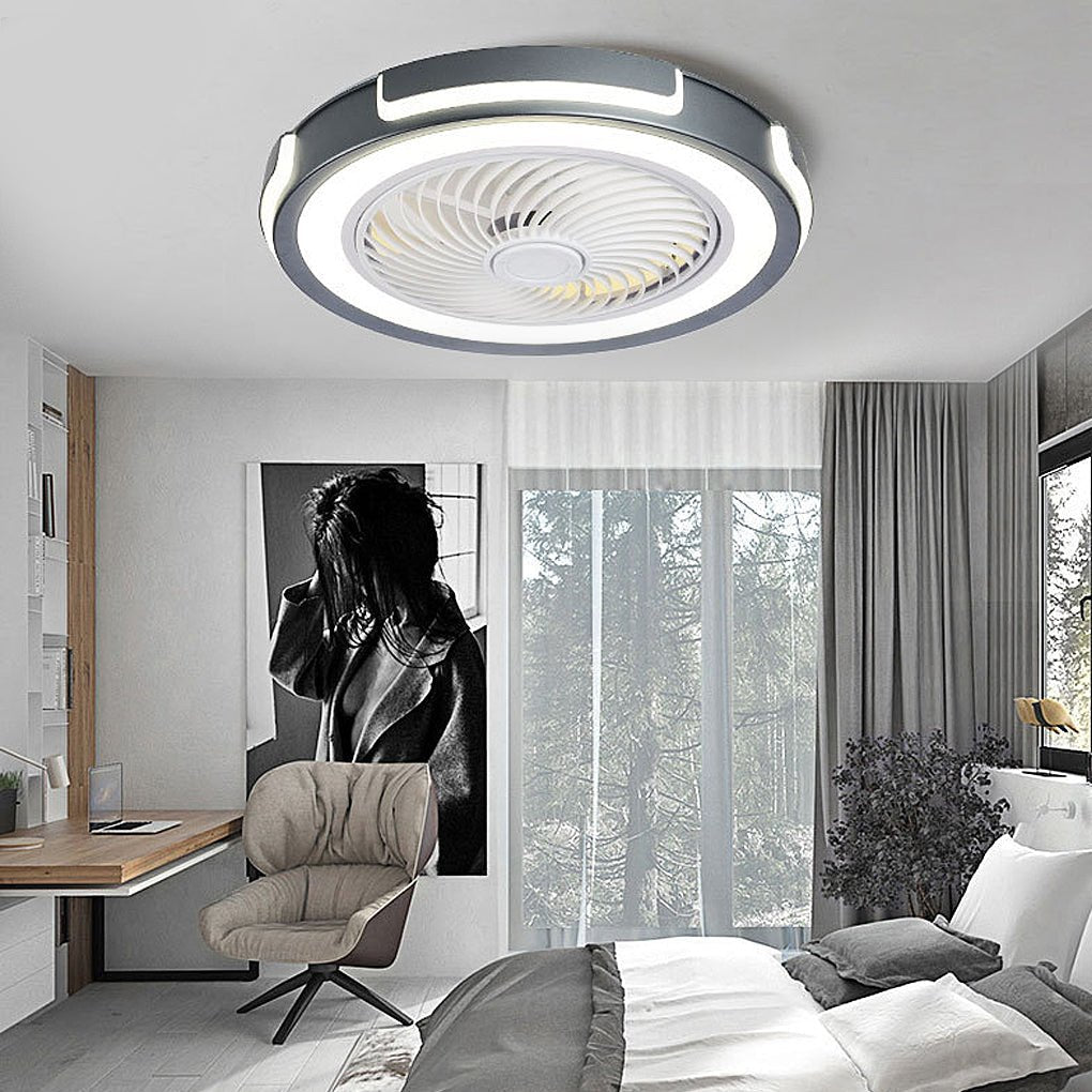 Modern Flush Mount Bladeless Ceiling Fan with Dimmable LED Lighting and Remote Control for Small Rooms