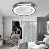 Modern Flush Mount Bladeless Ceiling Fan with Dimmable LED Lighting and Remote Control for Small Rooms