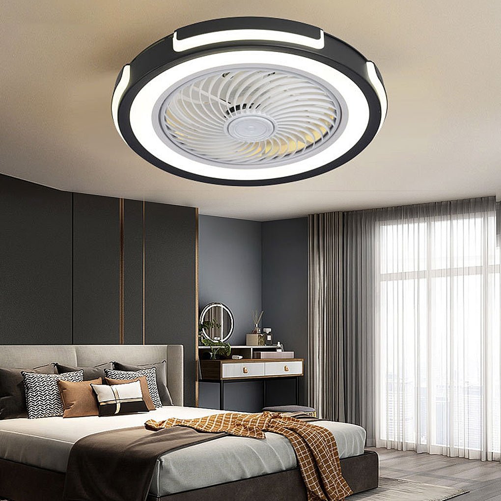 Modern Flush Mount Bladeless Ceiling Fan with Dimmable LED Lighting and Remote Control for Small Rooms
