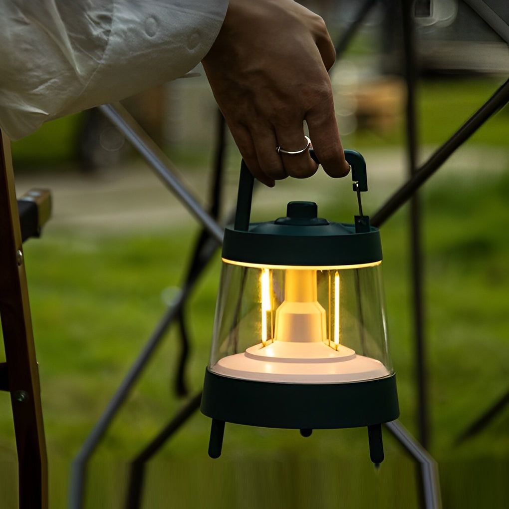 Dimmable LED Camping Lantern Rechargeable IP65 Waterproof Forest Green Portable Tent Light with Power Bank Function