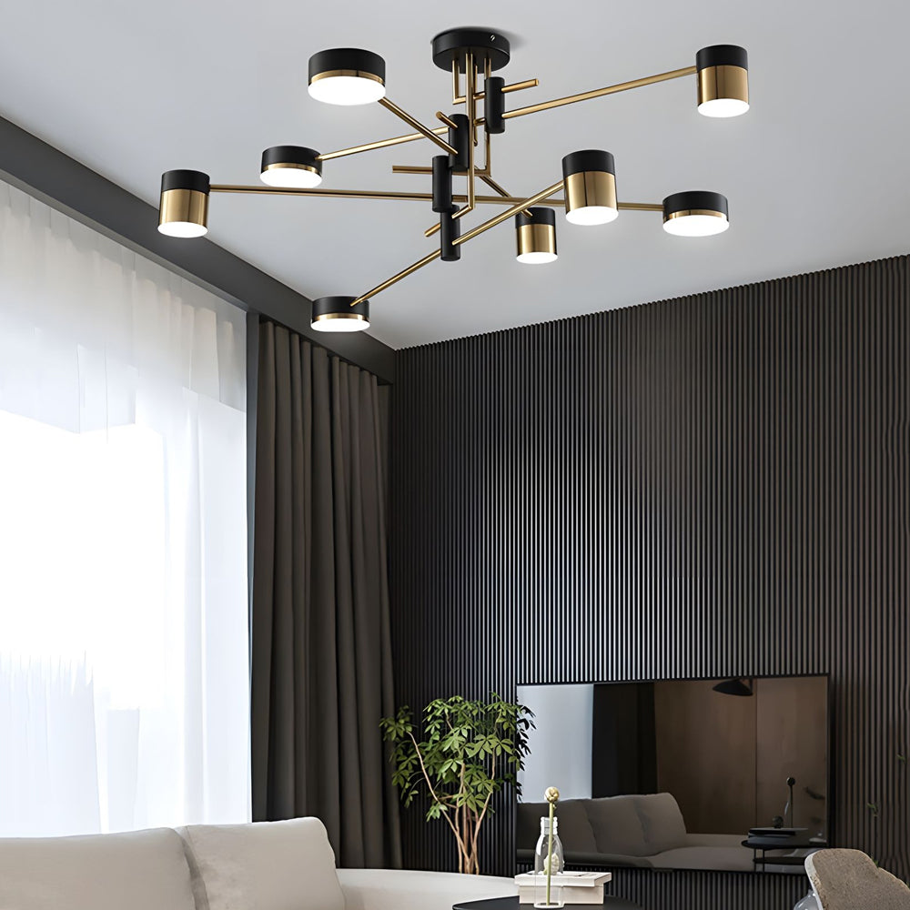 Dimmable LED Sputnik Chandelier with Acrylic Shades Black and Gold Modern Ceiling Fixture