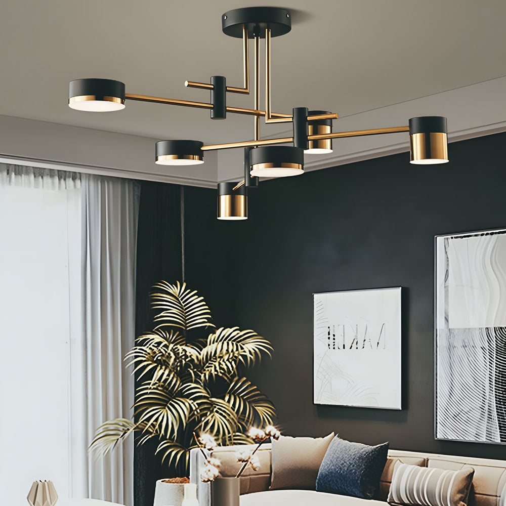 Dimmable LED Sputnik Chandelier with Acrylic Shades Black and Gold Modern Ceiling Fixture