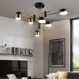 Dimmable LED Sputnik Chandelier with Acrylic Shades Black and Gold Modern Ceiling Fixture