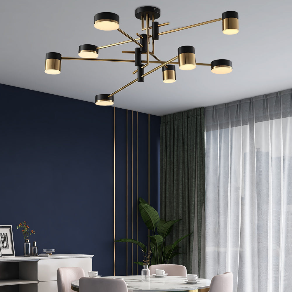 Dimmable LED Sputnik Chandelier with Acrylic Shades Black and Gold Modern Ceiling Fixture