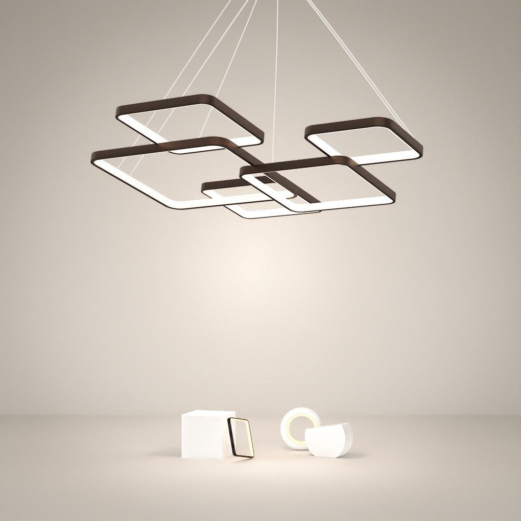 Dimmable LED Square Geometric Chandelier with Remote for Modern Foyer and Living Room Lighting