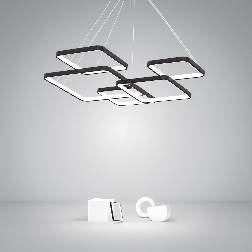 Dimmable LED Square Geometric Chandelier with Remote for Modern Foyer and Living Room Lighting