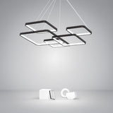 Dimmable LED Square Geometric Chandelier with Remote for Modern Foyer and Living Room Lighting