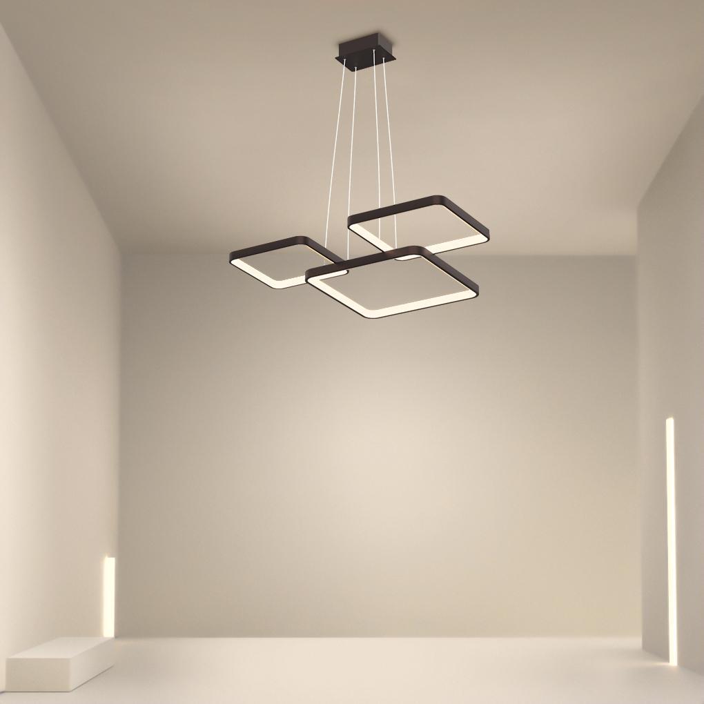 Dimmable LED Square Geometric Chandelier with Remote for Modern Foyer and Living Room Lighting