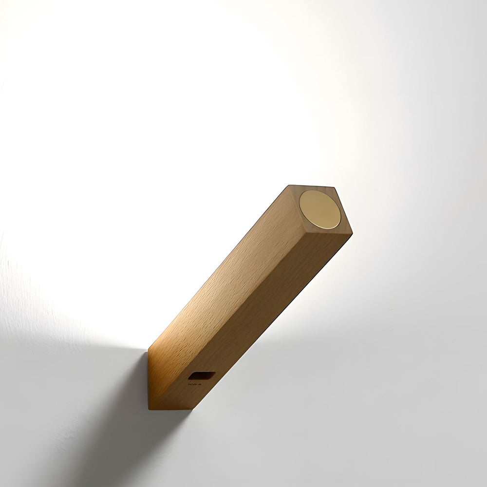 Dimmable Natural Wood LED Table Lamp with 360 Degree Rotation and Rechargeable Magnetic Base
