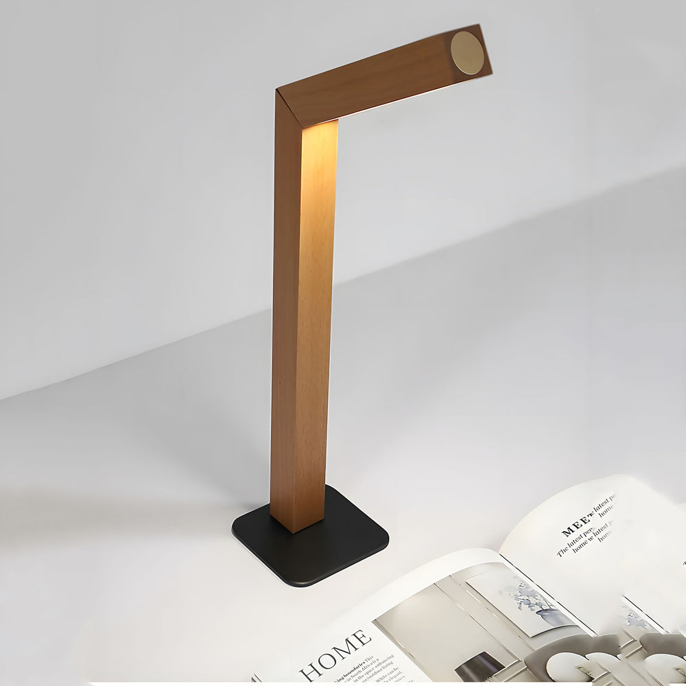 Dimmable Natural Wood LED Table Lamp with 360 Degree Rotation and Rechargeable Magnetic Base
