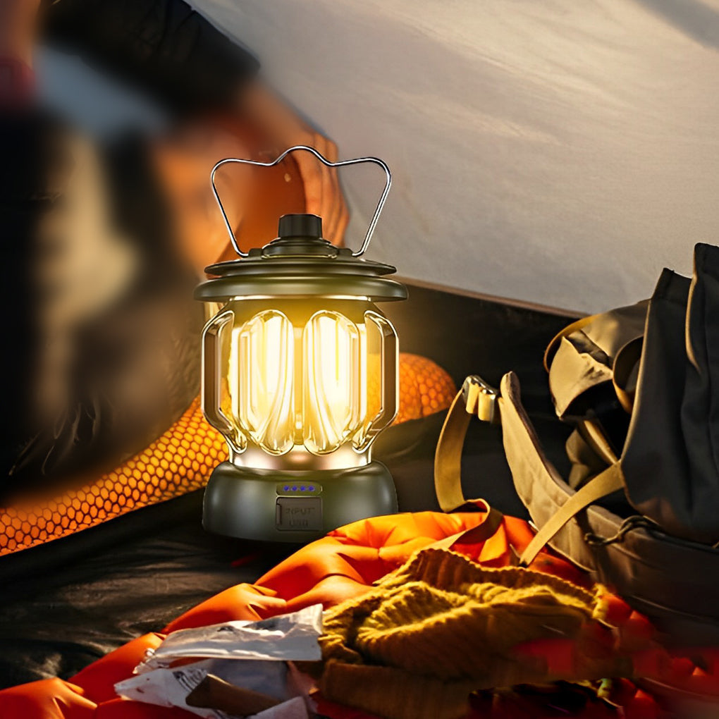 Dimmable Retro LED Camping Lantern Waterproof Rechargeable Outdoor Hanging Lamp with USB Port