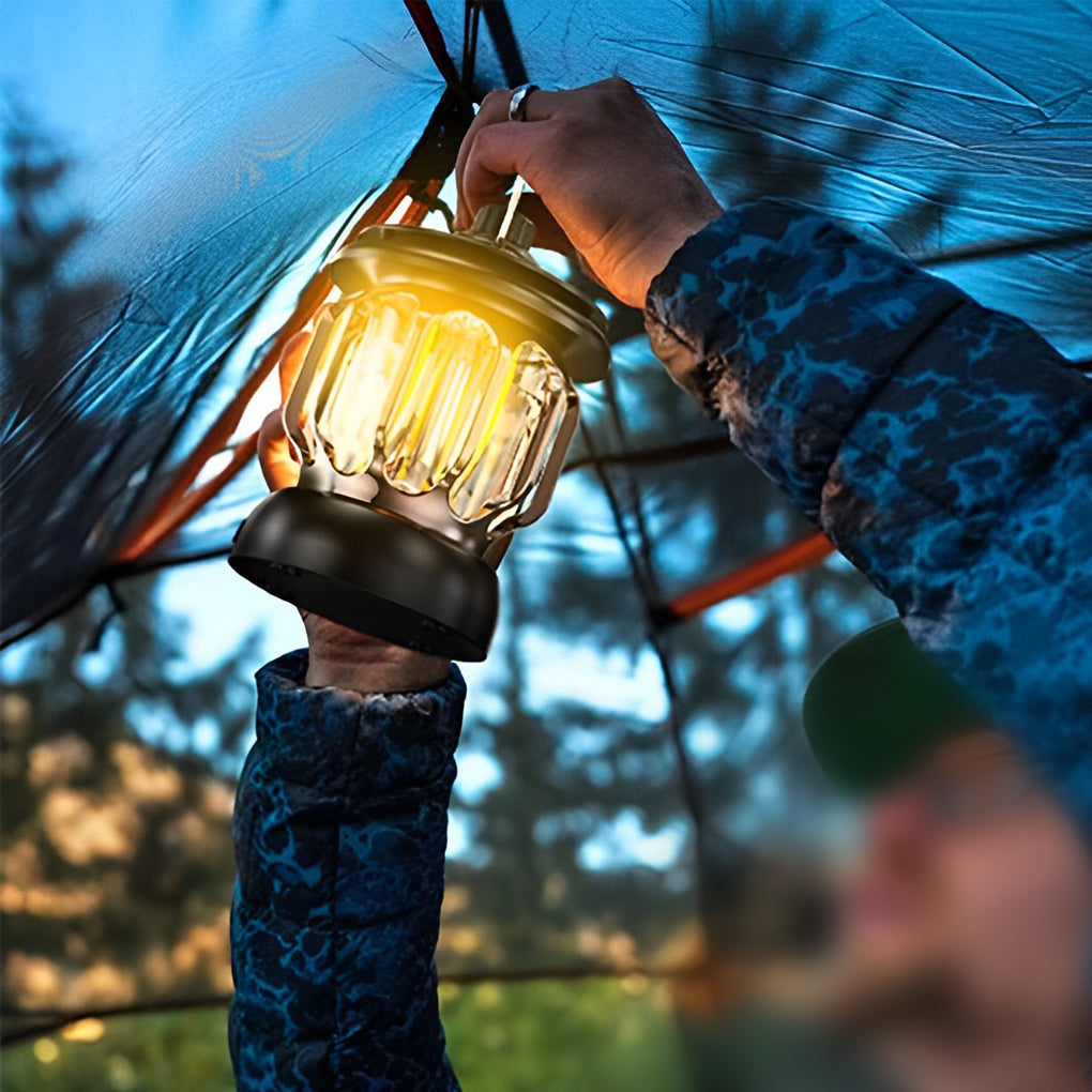 Dimmable Retro LED Camping Lantern Waterproof Rechargeable Outdoor Hanging Lamp with USB Port