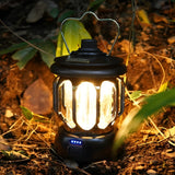 Dimmable Retro LED Camping Lantern Waterproof Rechargeable Outdoor Hanging Lamp with USB Port