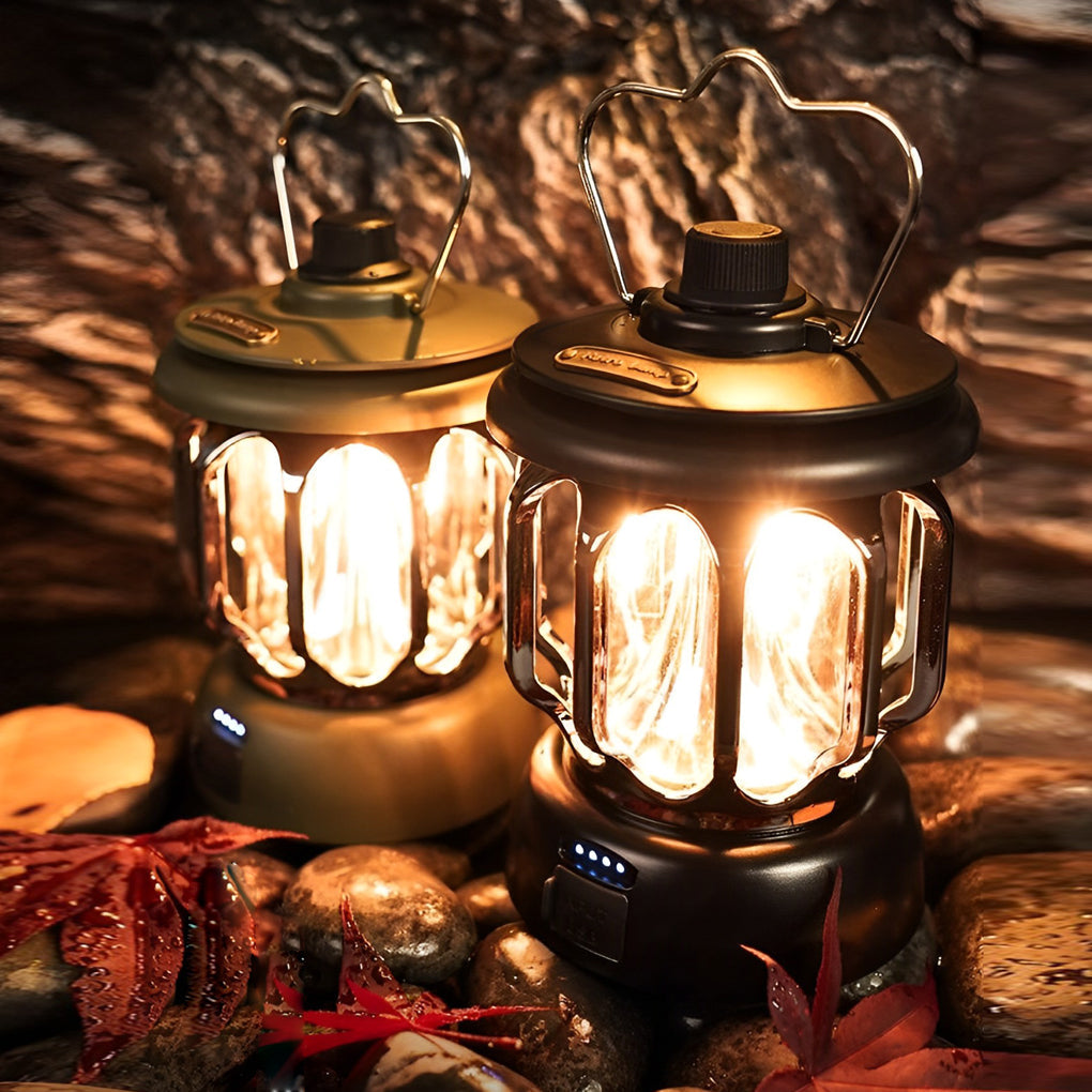 Dimmable Retro LED Camping Lantern Waterproof Rechargeable Outdoor Hanging Lamp with USB Port
