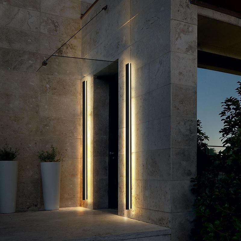 Dimmable RGB Black Linear Outdoor Wall Light Modern Long Strip LED Landscape Sconce