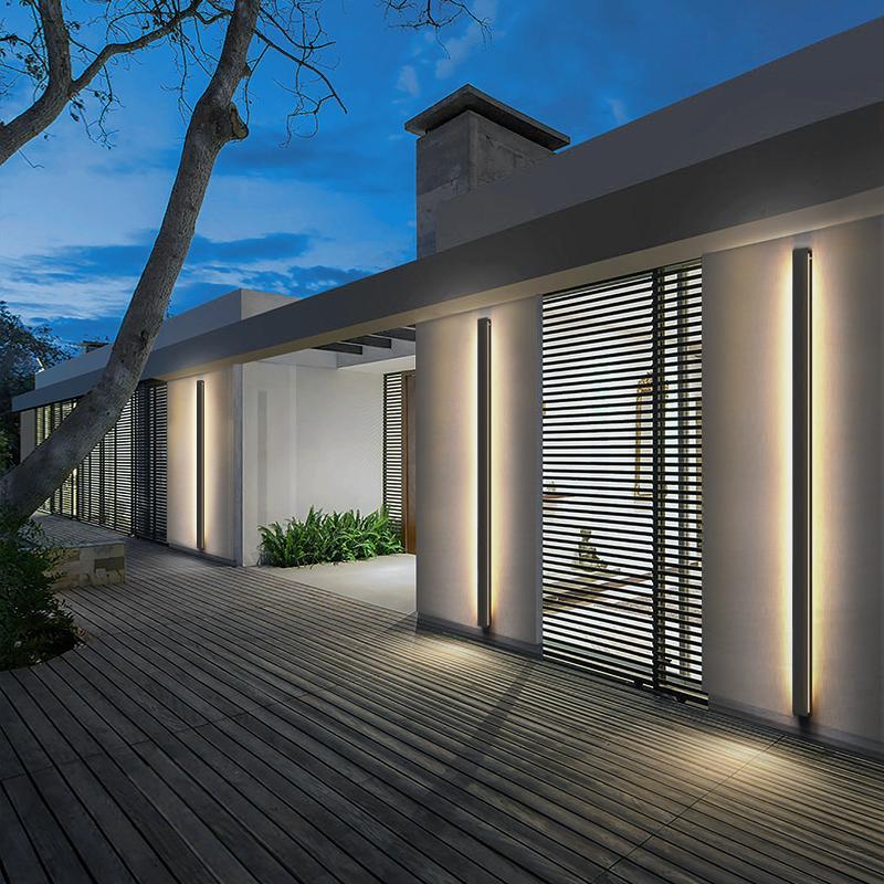Dimmable RGB Black Linear Outdoor Wall Light Modern Long Strip LED Landscape Sconce