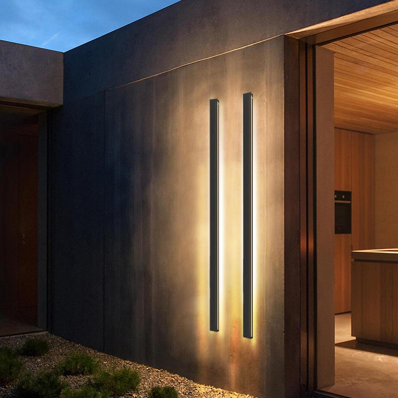 Dimmable RGB Black Linear Outdoor Wall Light Modern Long Strip LED Landscape Sconce