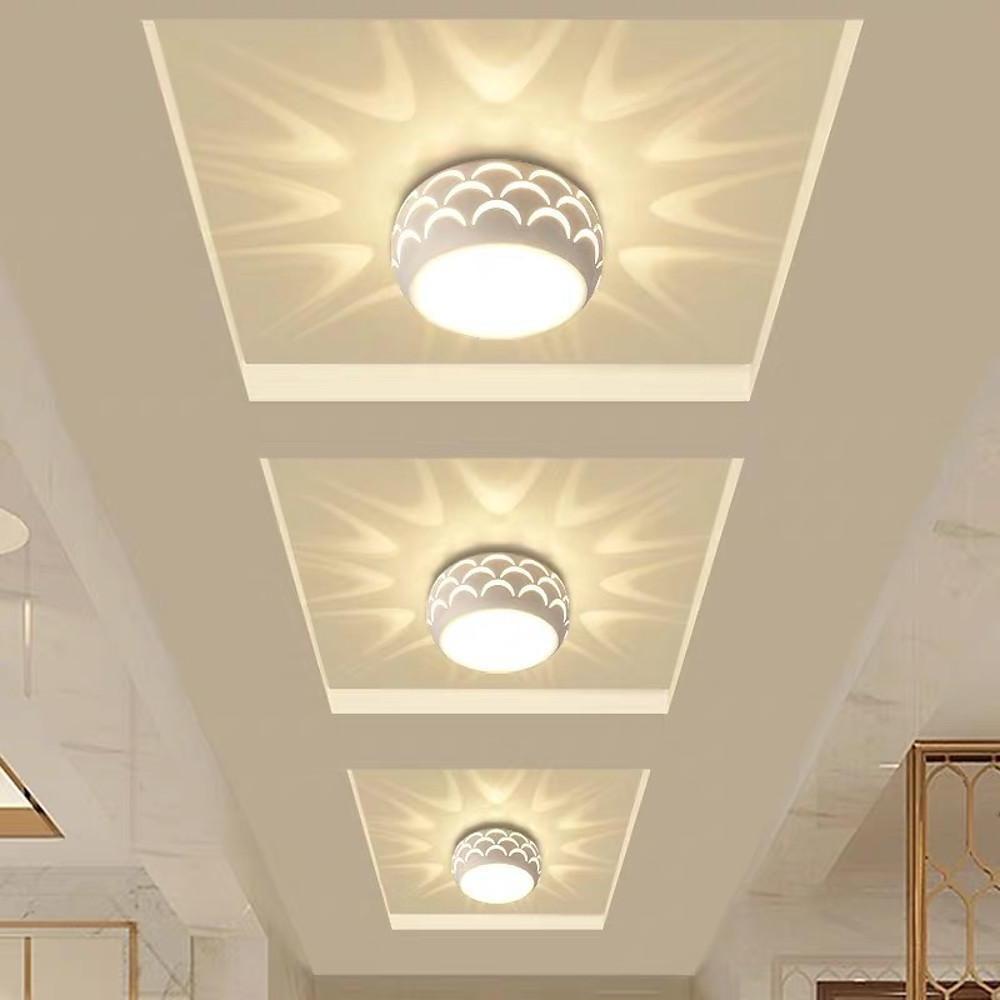 Modern Drum LED Flush Mount Ceiling Light Hollow Pattern Hallway Entryway Fixture