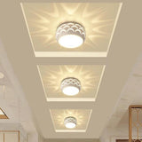 Modern Drum LED Flush Mount Ceiling Light Hollow Pattern Hallway Entryway Fixture