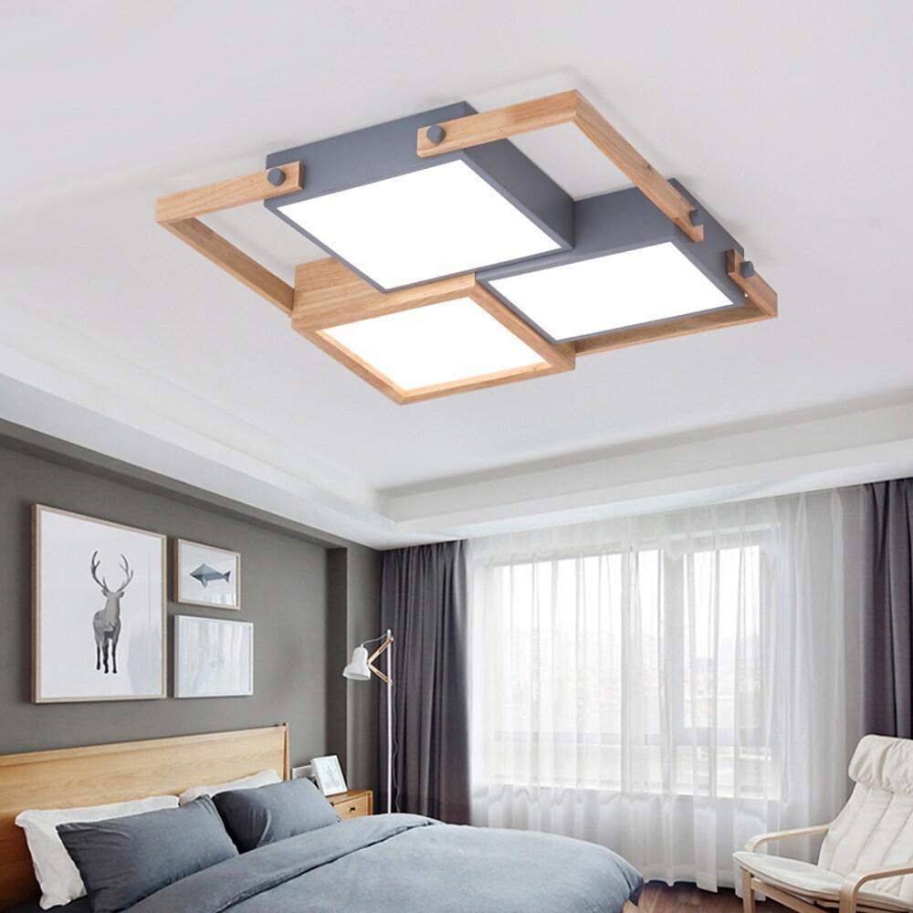 Scandinavian Geometric Wood LED Flush Mount Ceiling Light Modern Interior Fixture