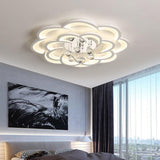 Flower Shaped LED Ceiling Light Flush Mount Fixture with Crystal Pendants for Bedroom Living Room