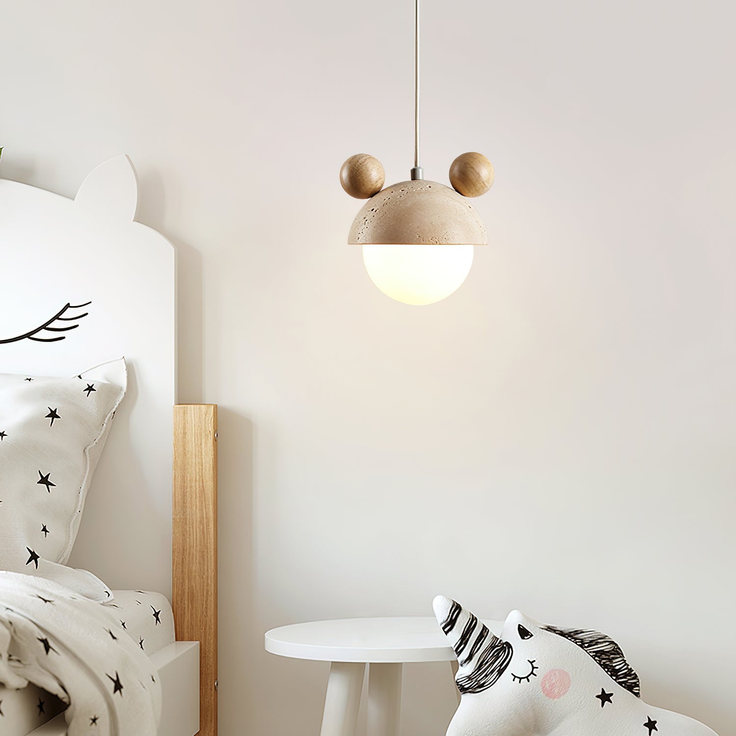 Domiere Travertine and Wood Pendant Light Modern Hanging Lamp for Indoor Spaces