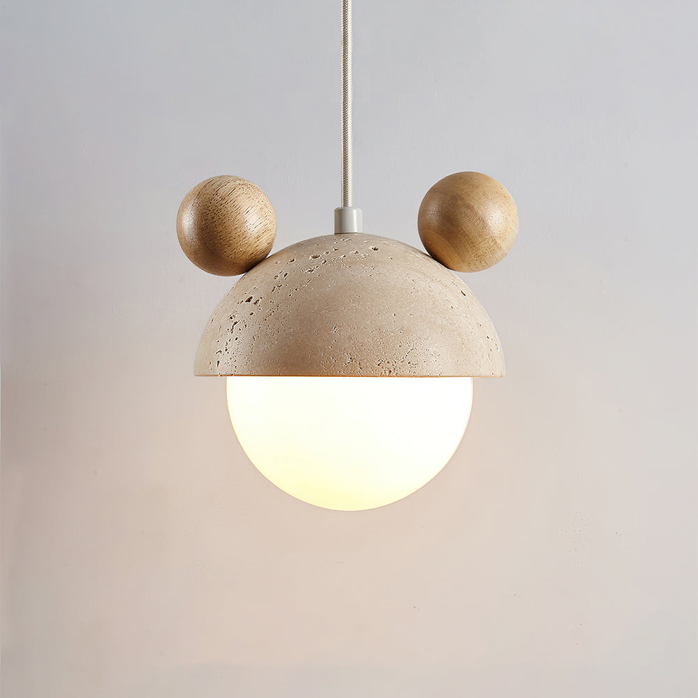 Domiere Travertine and Wood Pendant Light Modern Hanging Lamp for Indoor Spaces