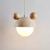 Domiere Travertine and Wood Pendant Light Modern Hanging Lamp for Indoor Spaces