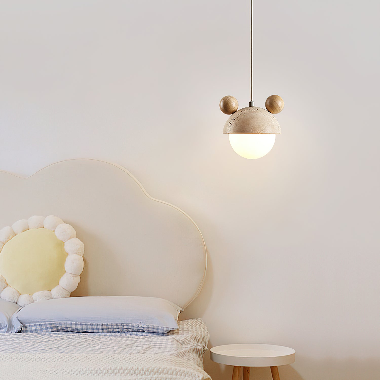 Domiere Travertine and Wood Pendant Light Modern Hanging Lamp for Indoor Spaces