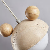Domiere Travertine and Wood Pendant Light Modern Hanging Lamp for Indoor Spaces