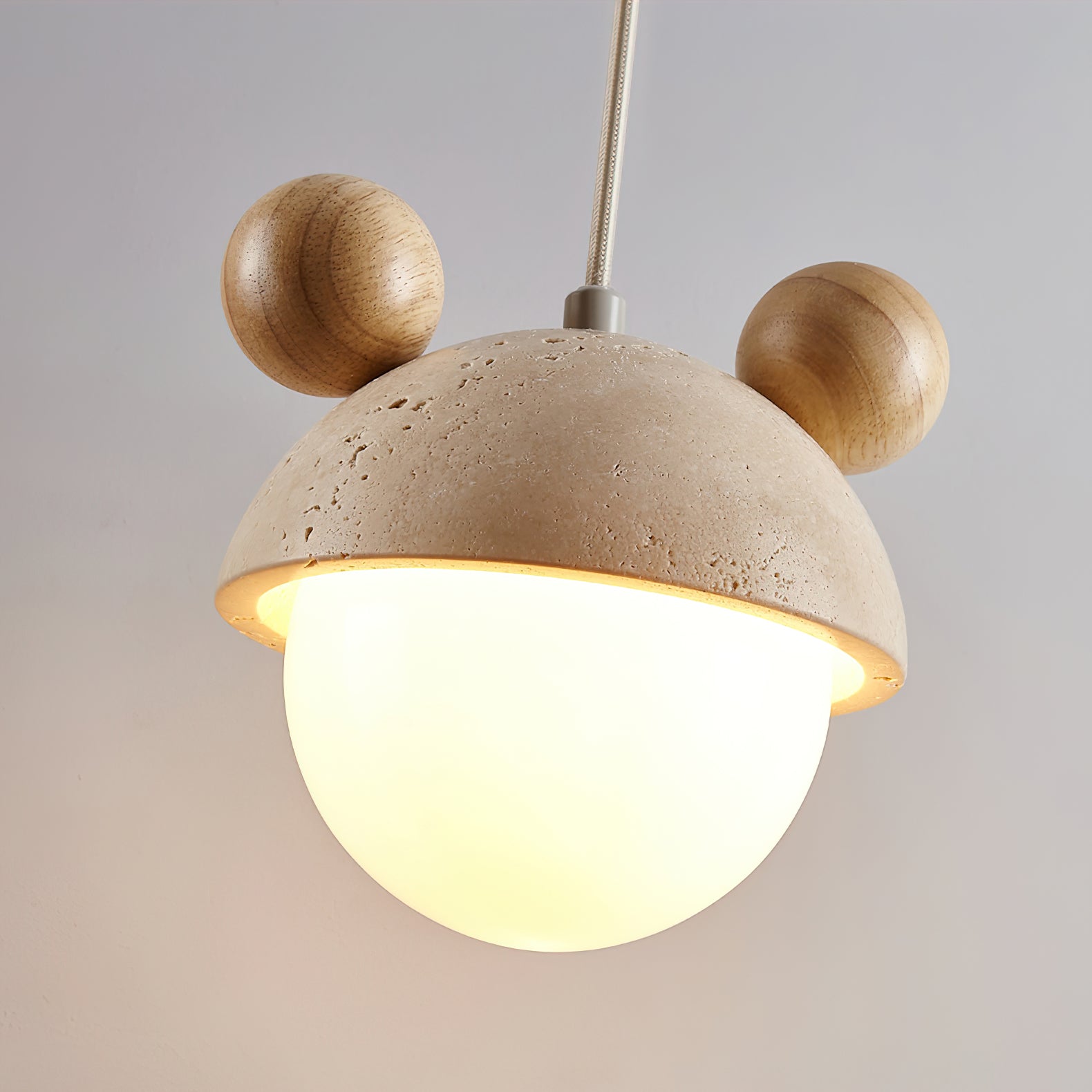 Domiere Travertine and Wood Pendant Light Modern Hanging Lamp for Indoor Spaces
