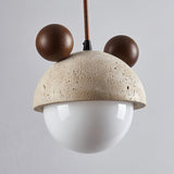 Domiere Travertine and Wood Pendant Light Modern Hanging Lamp for Indoor Spaces