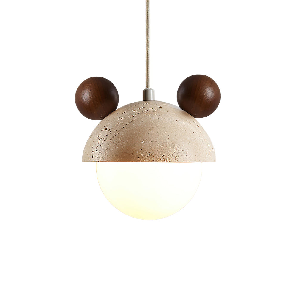 Domiere Travertine and Wood Pendant Light Modern Hanging Lamp for Indoor Spaces
