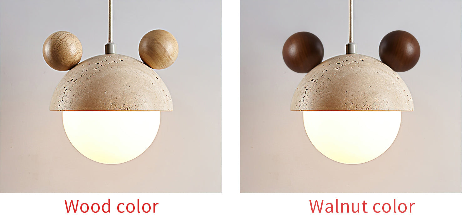 Domiere Travertine and Wood Pendant Light Modern Hanging Lamp for Indoor Spaces