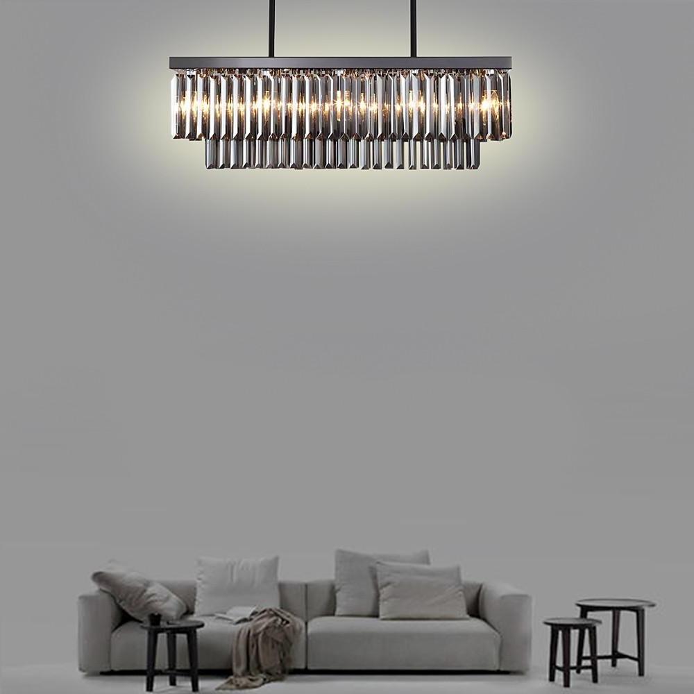 Double Layer Crystal Chandelier Rectangular 8 Light Pendant Lamp for Kitchen Island and Dining Room