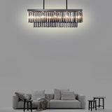 Double Layer Crystal Chandelier Rectangular 8 Light Pendant Lamp for Kitchen Island and Dining Room